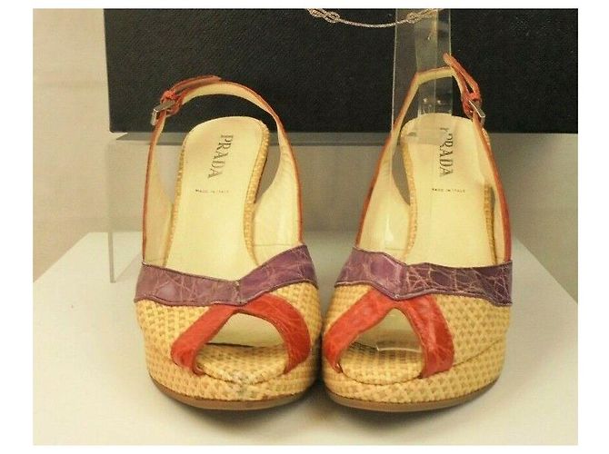 Décolleté slingback Prada con zeppa pelle beige arancione viola Porpora - vista 9