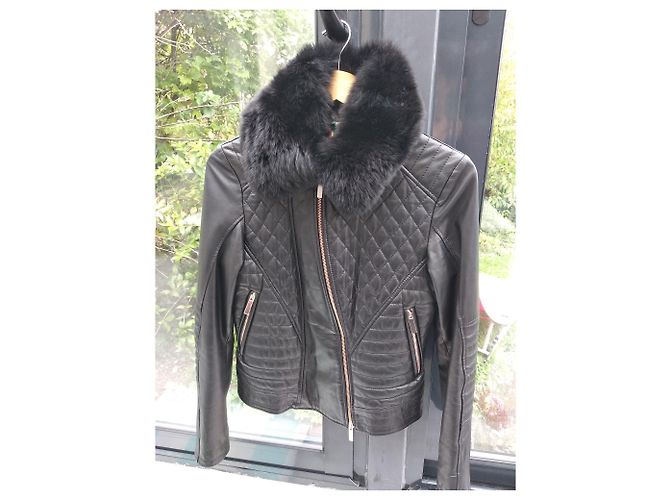 Autre Marque leather jacket detachable collar Black - view 2