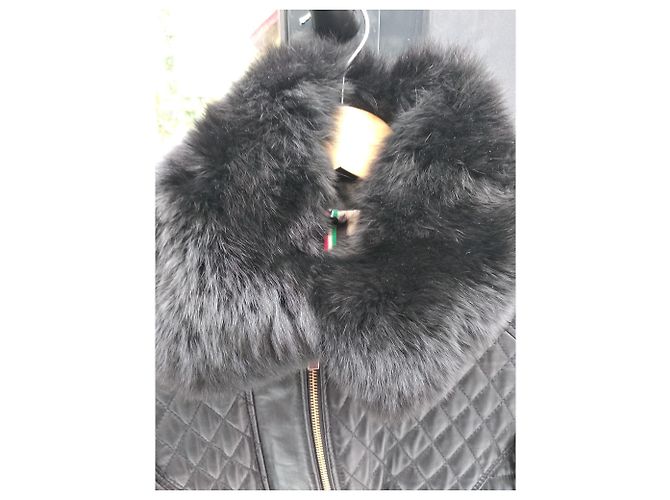 Autre Marque leather jacket detachable collar Black - view 3