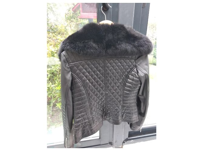 Autre Marque leather jacket detachable collar Black - view 4