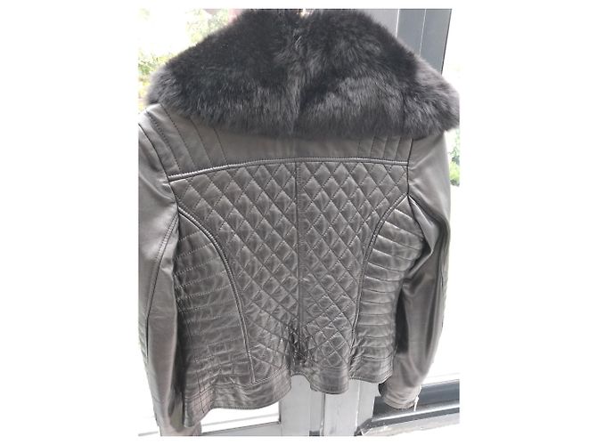 Autre Marque leather jacket detachable collar Black - view 8