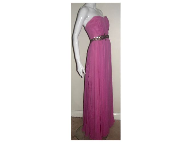Vestido Marchesa de gasa de seda con adornos Rosa - vista 2