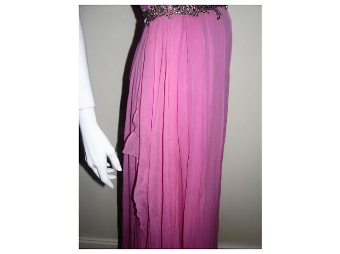 Vestido Marchesa de gasa de seda con adornos Rosa - vista 6