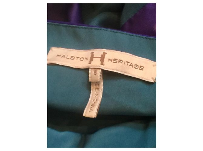 Abito asimmetrico Halston Heritage in raso blu verde e nero - vista 5