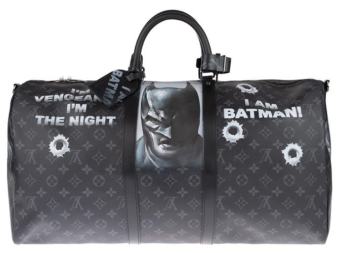 Superb BATBAG customized by Patbo on Louis Vuitton Keepall 55 eclipse new condition! Black - view 2
