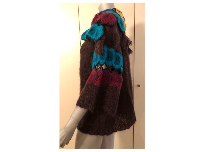 Kenzo Weste aus Mohair in Braun mit Multicolormuster - Ansicht 2