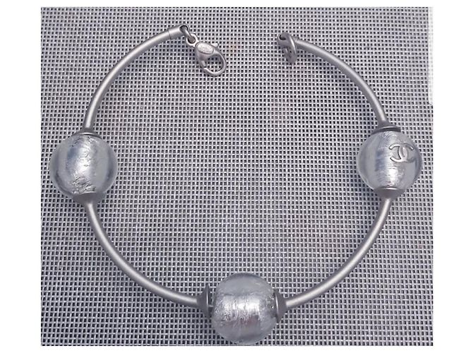 Bracciale Chanel in acciaio inossidabile e perle trasparenti Argento Grigio - vista 6