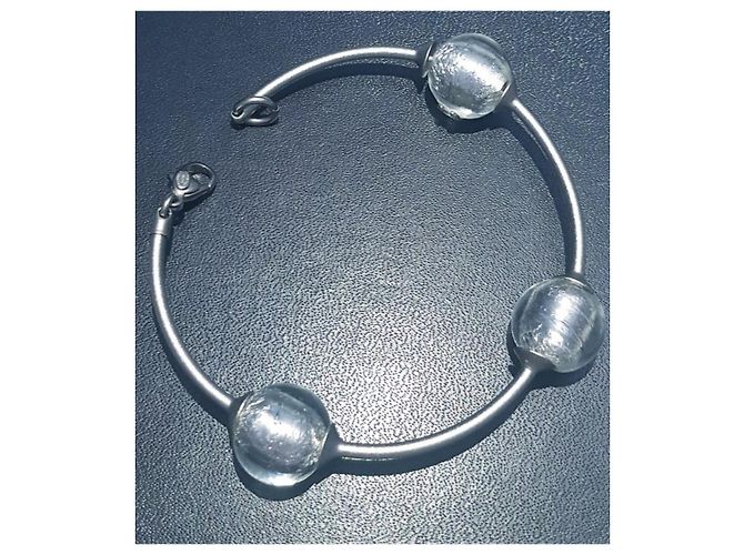 Bracciale Chanel in acciaio inossidabile e perle trasparenti Argento Grigio - vista 7