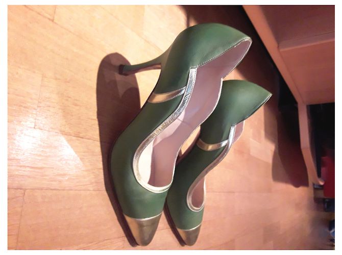 Autre Marque Décolleté Stefan Back Verde Mela e Oro in Pelle di Agnello D'oro Verde oliva - vista 11