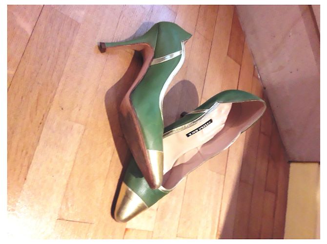 Autre Marque Décolleté Stefan Back Verde Mela e Oro in Pelle di Agnello D'oro Verde oliva - vista 2