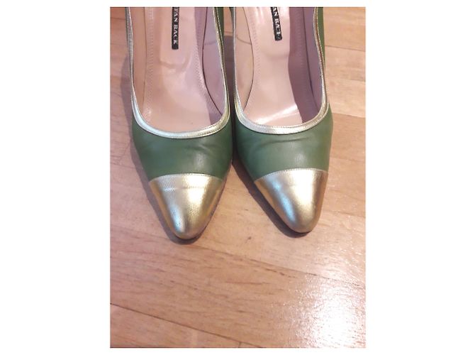 Autre Marque Décolleté Stefan Back Verde Mela e Oro in Pelle di Agnello D'oro Verde oliva - vista 3