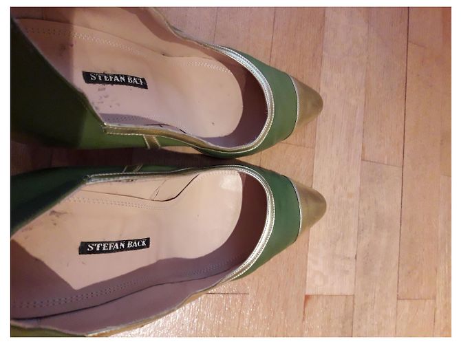 Autre Marque Décolleté Stefan Back Verde Mela e Oro in Pelle di Agnello D'oro Verde oliva - vista 5