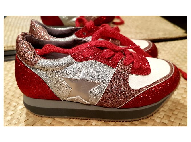 Stella Mc Cartney Baskets Stella McCartney Kids en cuir blanc et rouge - vue 2