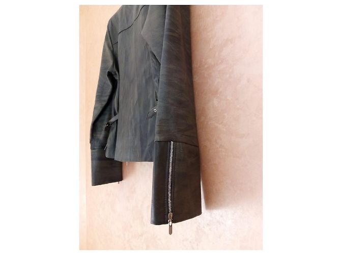 Autre Marque Echte Lederjacke in Grün und Schwarz Dunkelgrün - Ansicht 4
