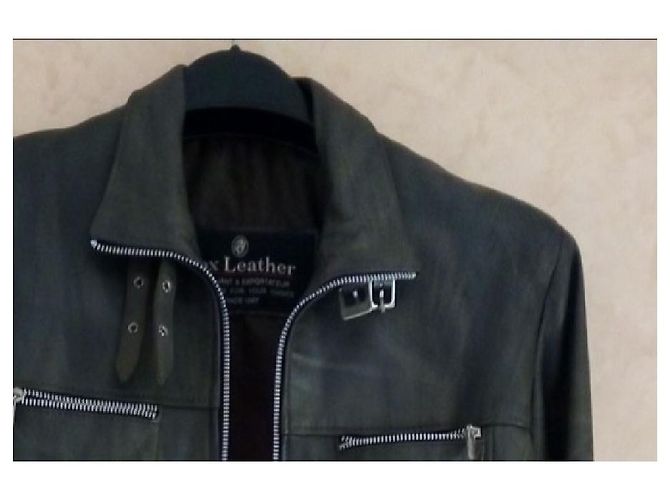 Autre Marque Echte Lederjacke in Grün und Schwarz Dunkelgrün - Ansicht 5