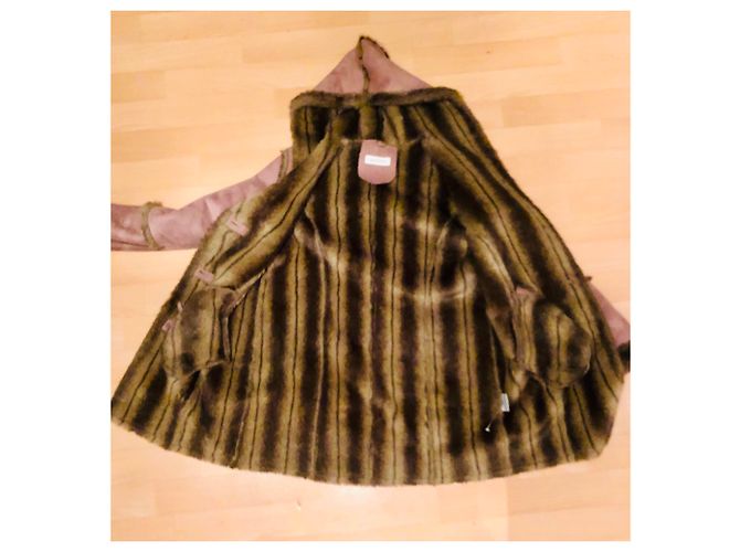 Abrigo Balmain con capucha de cuero sintético marrón claro - vista 2