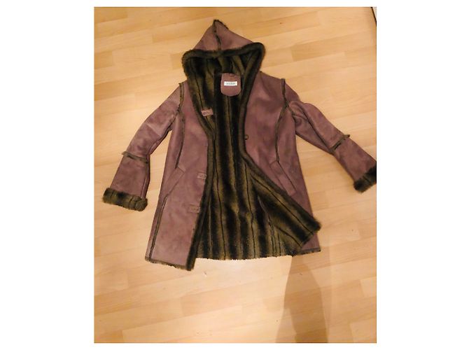 Abrigo Balmain con capucha de cuero sintético marrón claro - vista 3