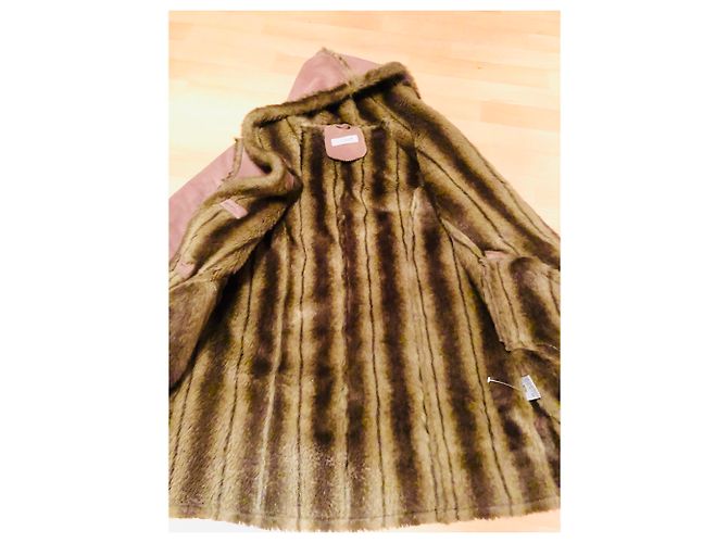 Abrigo Balmain con capucha de cuero sintético marrón claro - vista 6