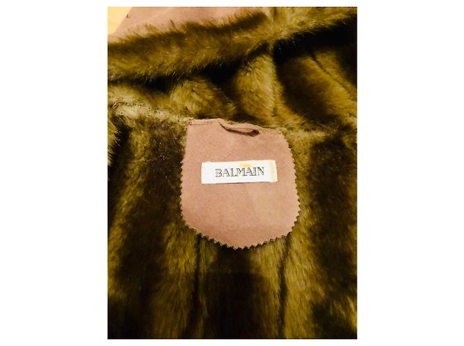 Abrigo Balmain con capucha de cuero sintético marrón claro - vista 7