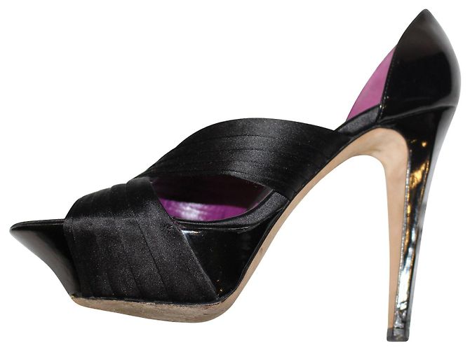 Décolleté Sergio Rossi in vernice e raso nero - vista 3