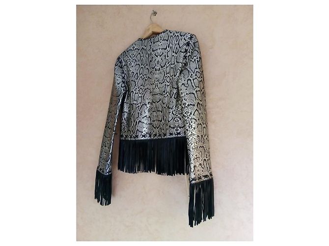 Autre Marque FOX LEATHER BRAND Fransen Lederjacke aus Schlangleder Schwarz Silber - Ansicht 2