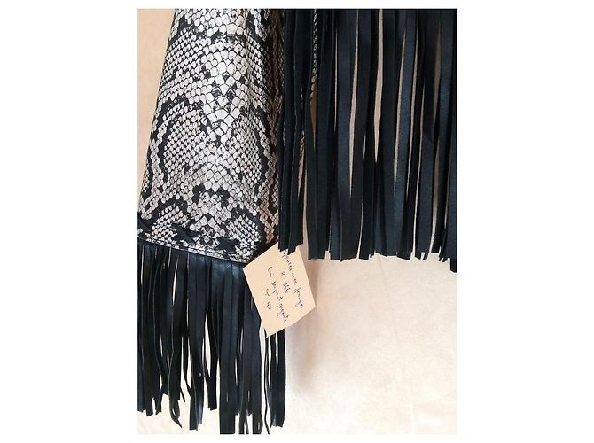 Autre Marque FOX LEATHER BRAND Fransen Lederjacke aus Schlangleder Schwarz Silber - Ansicht 4