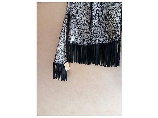 Autre Marque FOX LEATHER BRAND Fransen Lederjacke aus Schlangleder Schwarz Silber - Ansicht 5