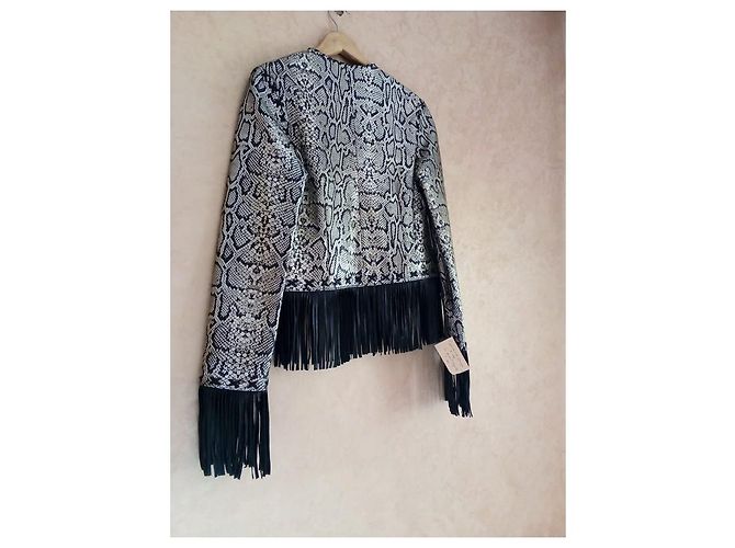 Autre Marque FOX LEATHER BRAND Fransen Lederjacke aus Schlangleder Schwarz Silber - Ansicht 6