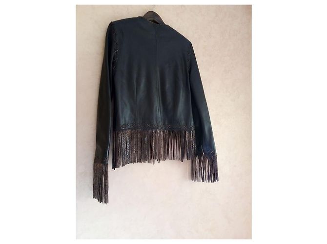 Autre Marque FOX LEATHER BRAND Spencer Jacke mit Fransen braunes Lammfell - Ansicht 2