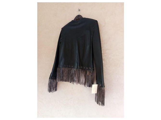 Autre Marque FOX LEATHER BRAND Spencer Jacke mit Fransen braunes Lammfell - Ansicht 5