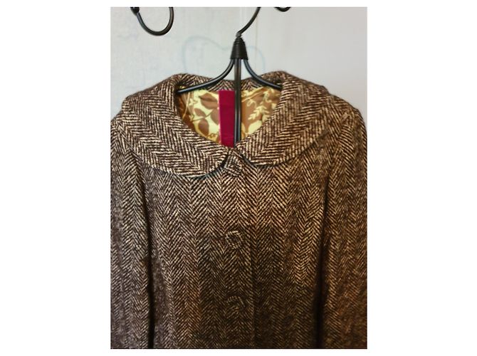 Autre Marque Abrigo Nolita de lana marrón y beige con estampado chevron Castaño - vista 2