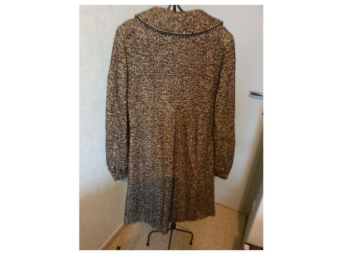 Autre Marque Abrigo Nolita de lana marrón y beige con estampado chevron Castaño - vista 3