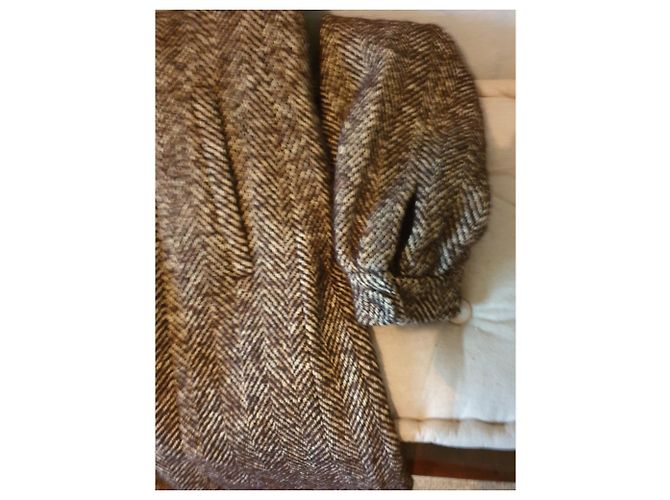 Autre Marque Abrigo Nolita de lana marrón y beige con estampado chevron Castaño - vista 4