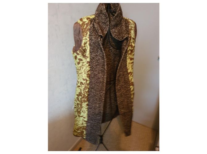 Autre Marque Abrigo Nolita de lana marrón y beige con estampado chevron Castaño - vista 5