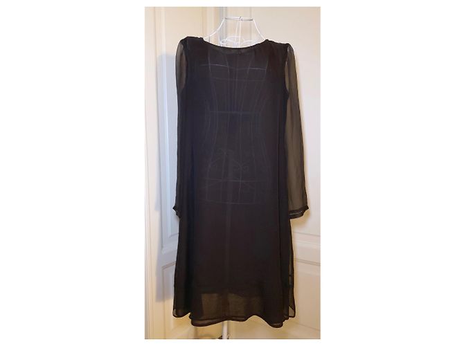 Vestido Aspesi Blu chocolate escuro de seda e forro de lã Marrom - vista 10