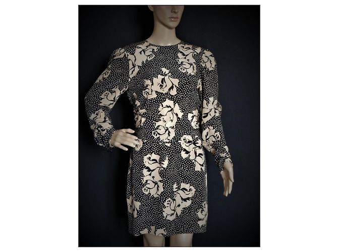 Abito Lanvin in Crepe di Seta Nero con Stampa Rose e Pois - vista 6