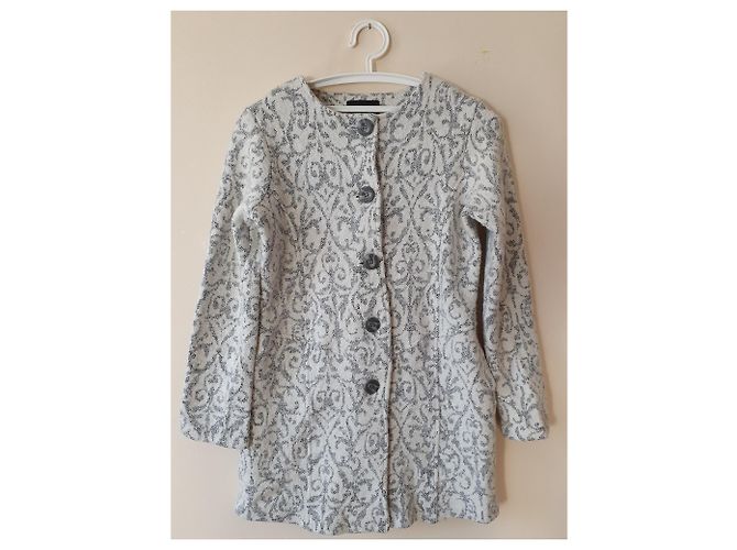 Cynthia Rowley Wool and Polyester Coat White Grey Size L - view 3