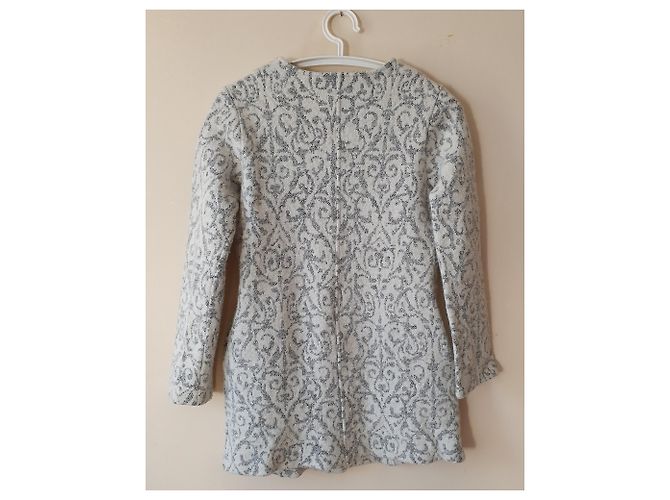 Cynthia Rowley Wool and Polyester Coat White Grey Size L - view 4