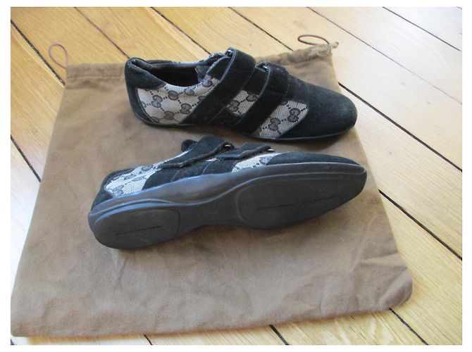 gucci, sneaker in tela e pelle, 37. Nero - vista 3