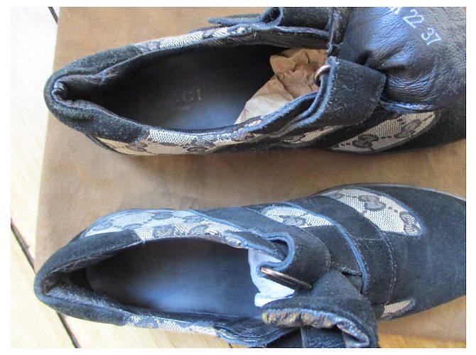 gucci, sneaker in tela e pelle, 37. Nero - vista 5