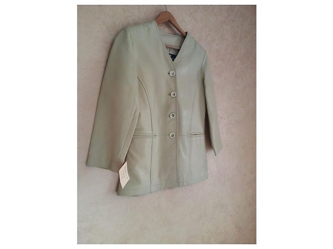 Autre Marque Chaqueta de cuero beige para mujer - vista 5