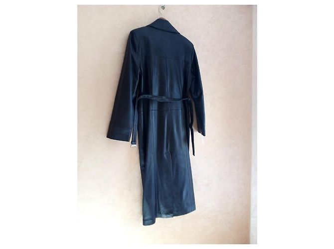 Autre Marque abrigo de cuero negro con cinturón de mujer - vista 2