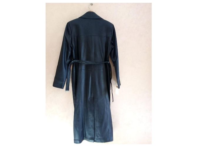 Autre Marque abrigo de cuero negro con cinturón de mujer - vista 4