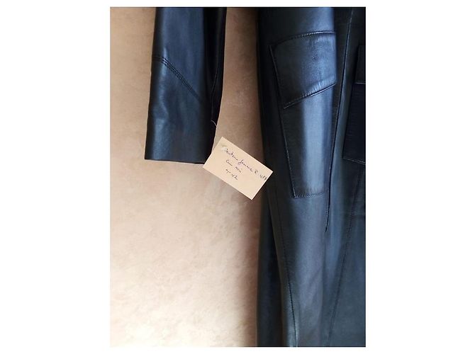 Autre Marque abrigo de cuero negro con cinturón de mujer - vista 5