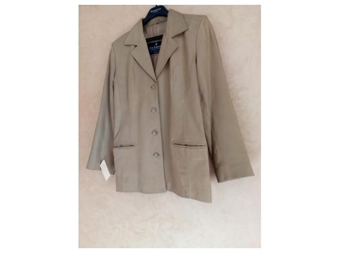 Autre Marque Giacca di pelle color talpa 4 pulsanti Beige Grigio - vista 3