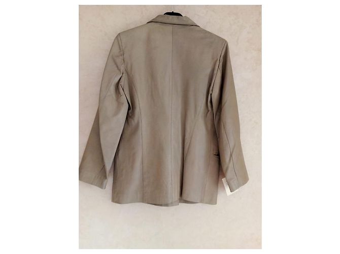 Autre Marque Giacca di pelle color talpa 4 pulsanti Beige Grigio - vista 5