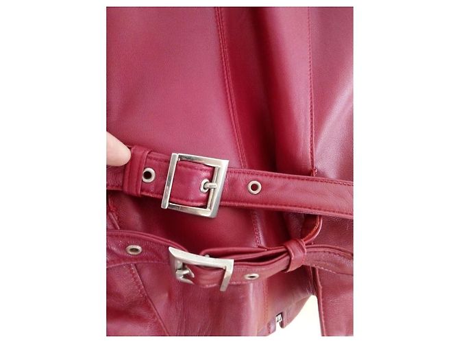 Autre Marque Rote Lederjacke mit ausgestellten Ärmeln - Ansicht 3
