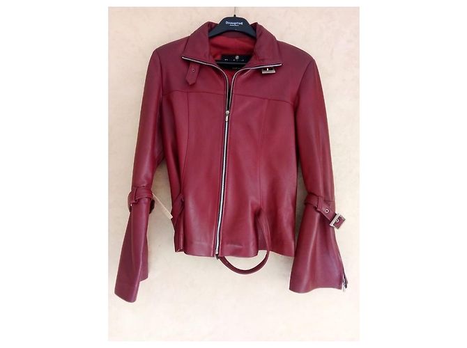 Autre Marque Rote Lederjacke mit ausgestellten Ärmeln - Ansicht 5