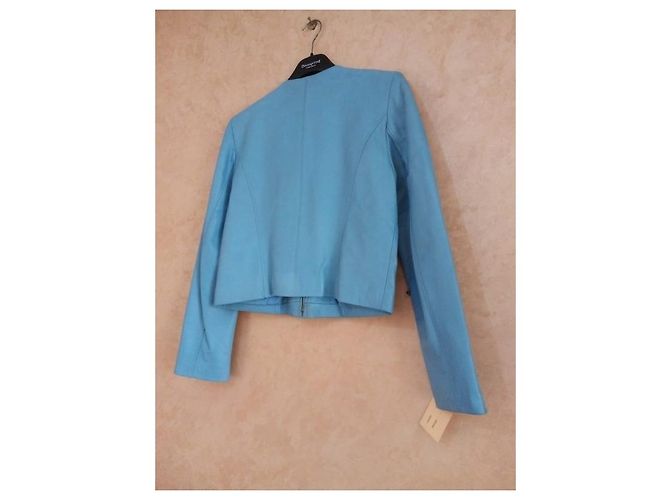 Autre Marque Giacca corta in pelle blu Blu chiaro - vista 2