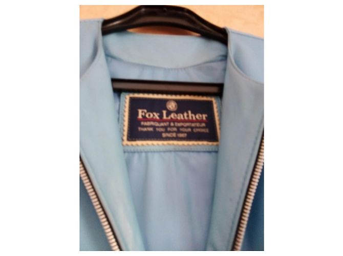 Autre Marque Giacca corta in pelle blu Blu chiaro - vista 3